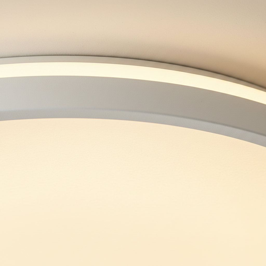 Close-up of the slim white frame and frosted diffuser