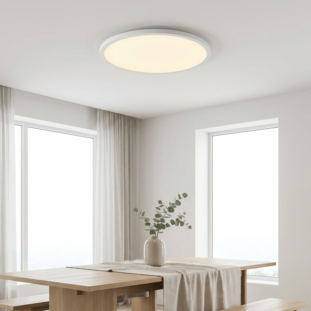 Aria LED Ceiling Panel glowing on a modern ceiling