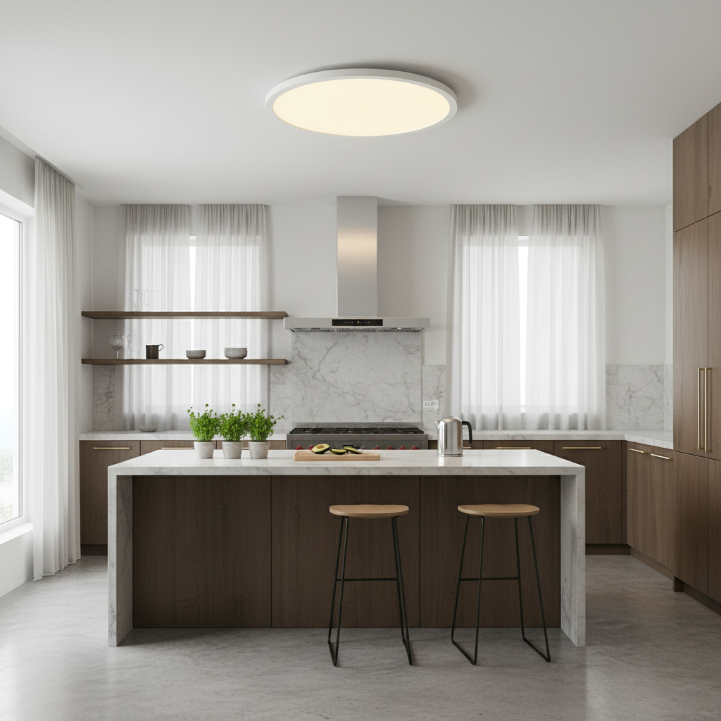 Aria LED panel lighting a bright modern kitchen