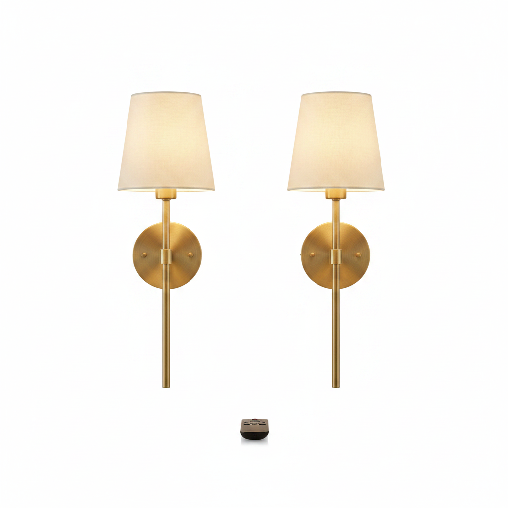 Lyra Battery Wall Sconce Set with remote on a white studio background
