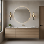 Onyx Gold sconces flanking a bathroom vanity mirror