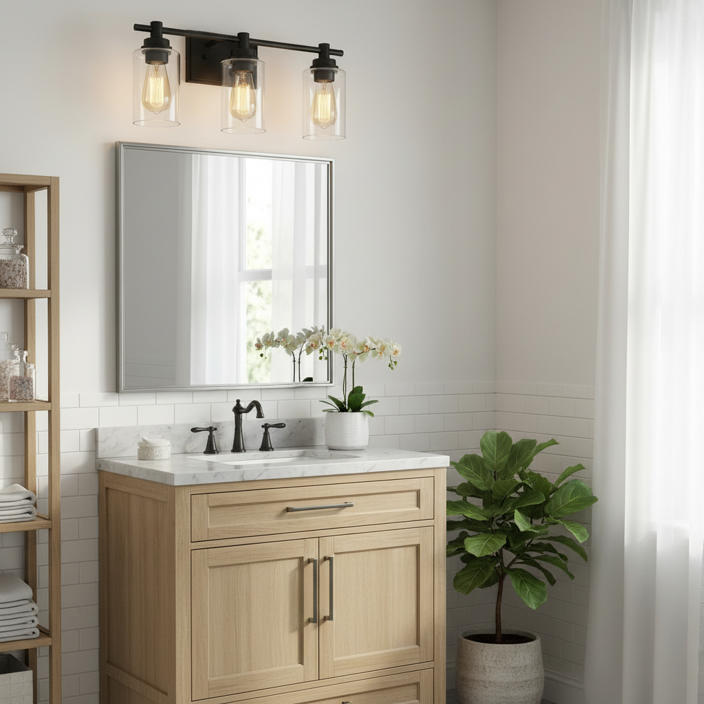 Vega Bathroom Vanity Light installed in a luxury bathroom