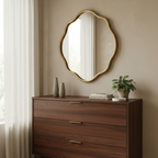 Asha Irregular Wall Mirror styled above a bedroom dresser