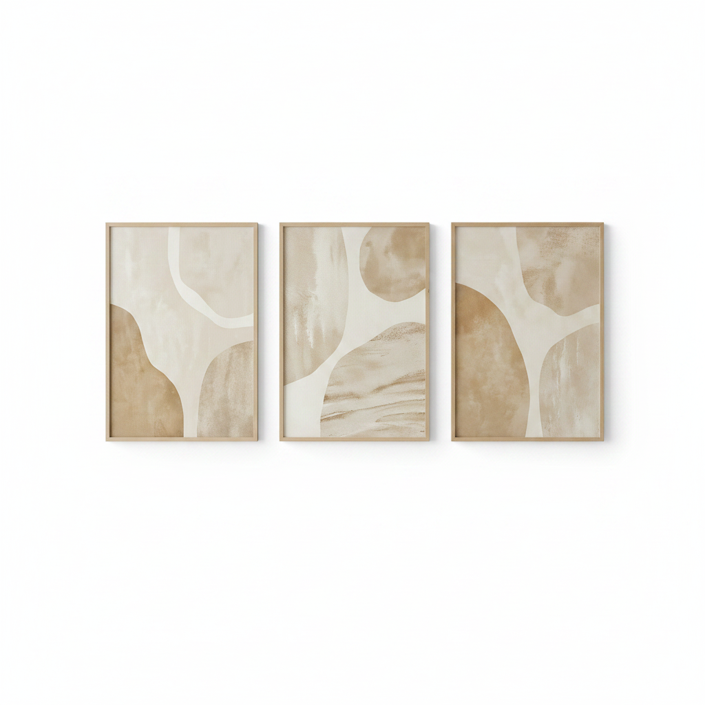 Sahara Boho Canvas Wall Art Set all three pieces on white studio background
