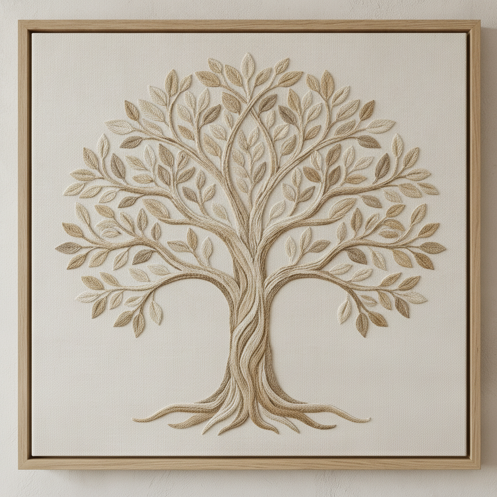 Close-up of Verde tree of life canvas design and frame texture