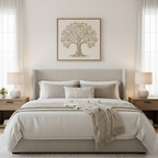 Verde Tree of Life Canvas Art displayed above a bedroom headboard