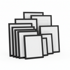 Gallery Picture Frame Collage Set black frames in mixed sizes on a white studio background