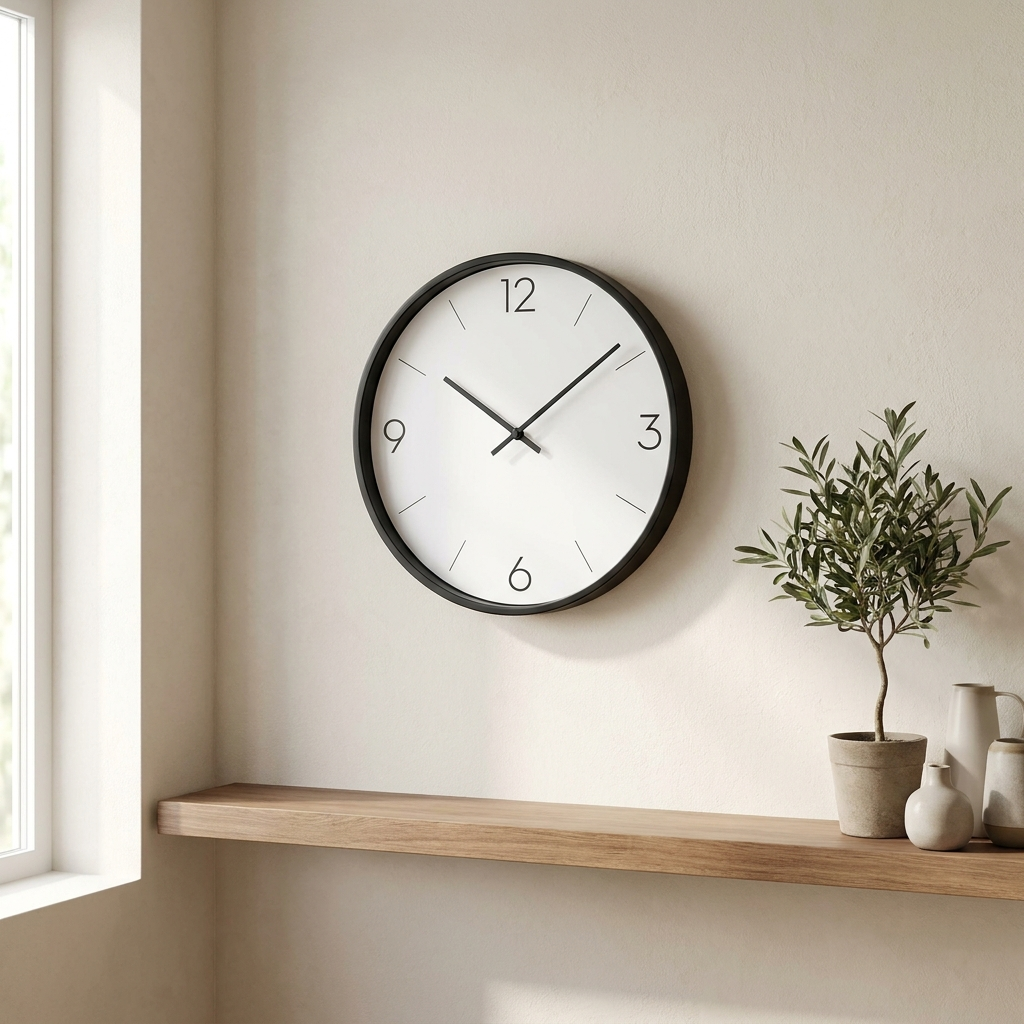 Quiet Modern Wall Clock mounted on a living room wall