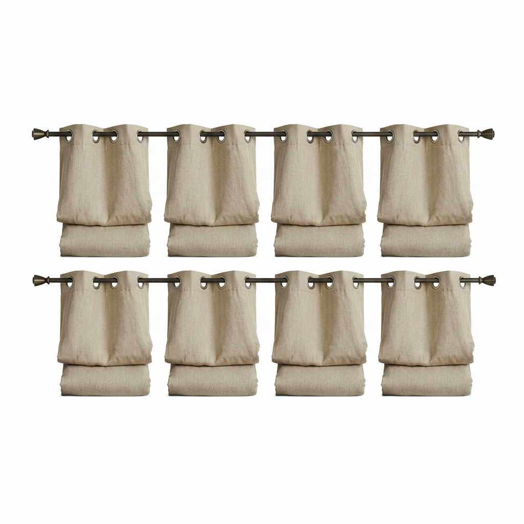 Lumiere blackout linen curtain panels folded on a white studio background