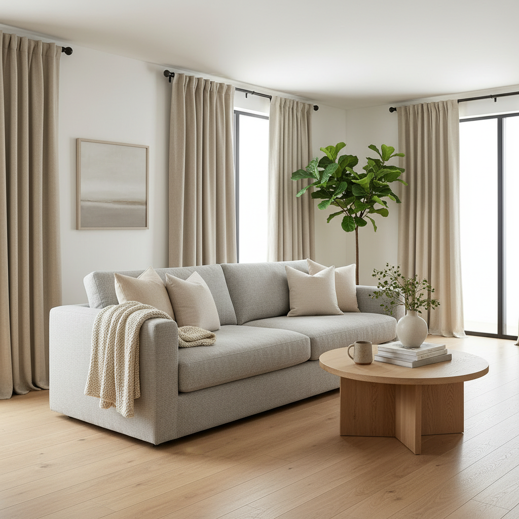 Lumiere blackout linen curtains on a living room window