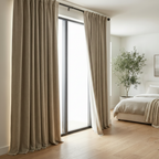 Lumiere curtains shown blocking outside light on a bedroom window