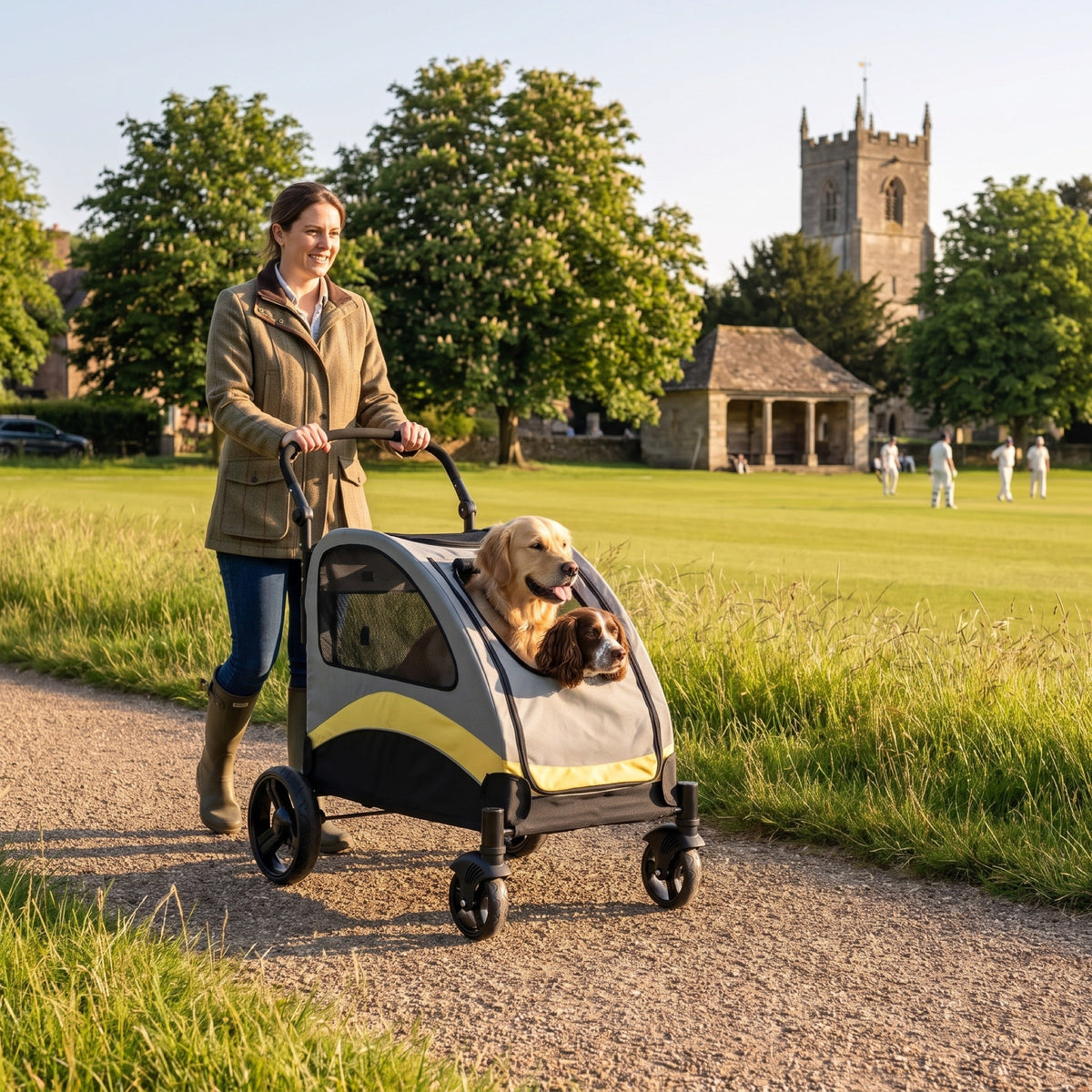 Ambler Double Dog Stroller for Two Dogs, Rear Ramp Door, Rated to 121 lb