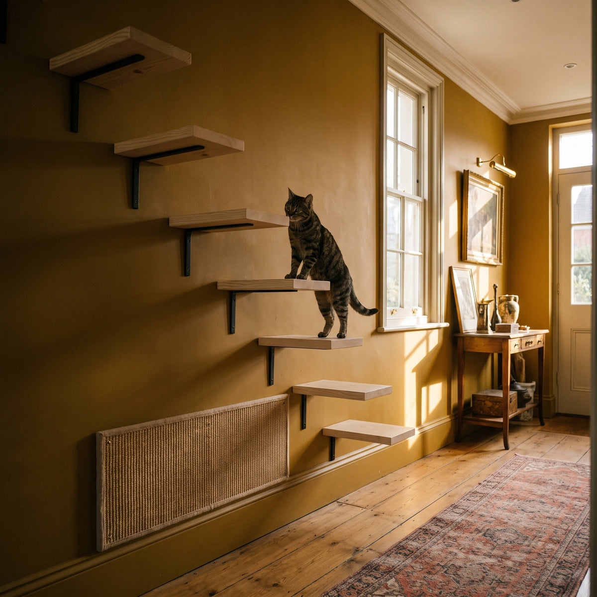 Ascent Cat Wall Stairs, 4-Step Wall Mounted Stairway with Sisal Post