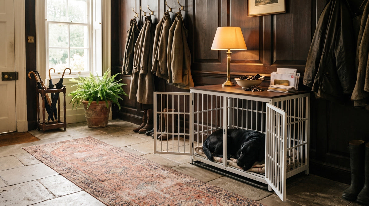 Ashcombe Dog Crate End Table, Solid Wood Top with 3 Doors, 3 Sizes — view 6