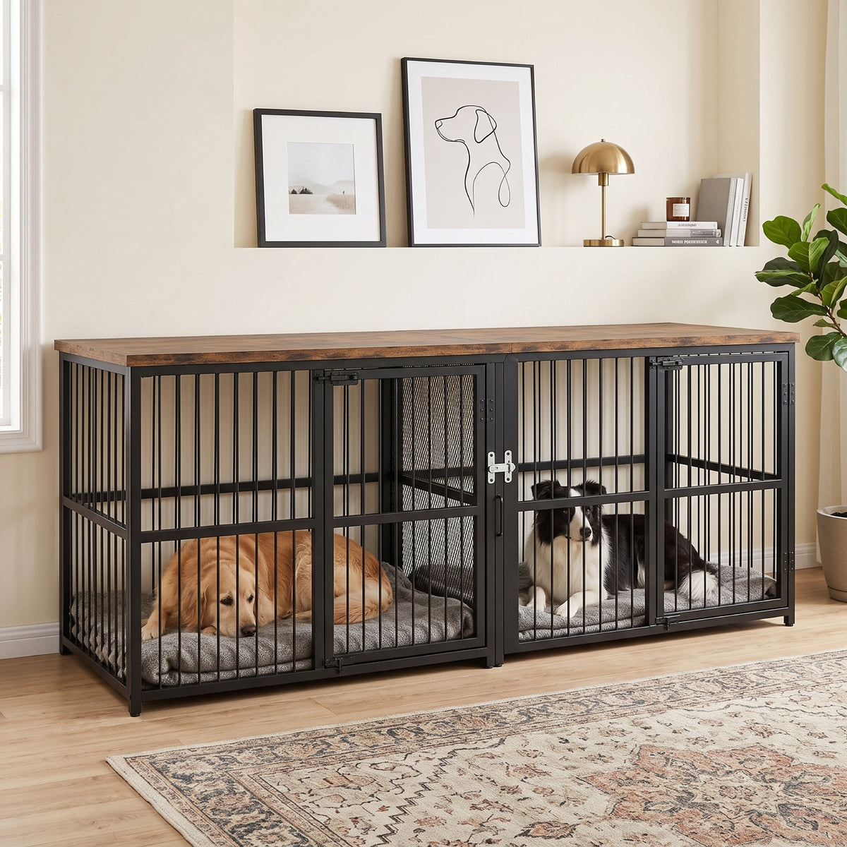 Beechwood Double Dog Crate Furniture, 87-Inch TV Console for Two Large Dogs