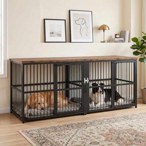 Beechwood Double Dog Crate Furniture, 87-Inch TV Console for Two Large Dogs