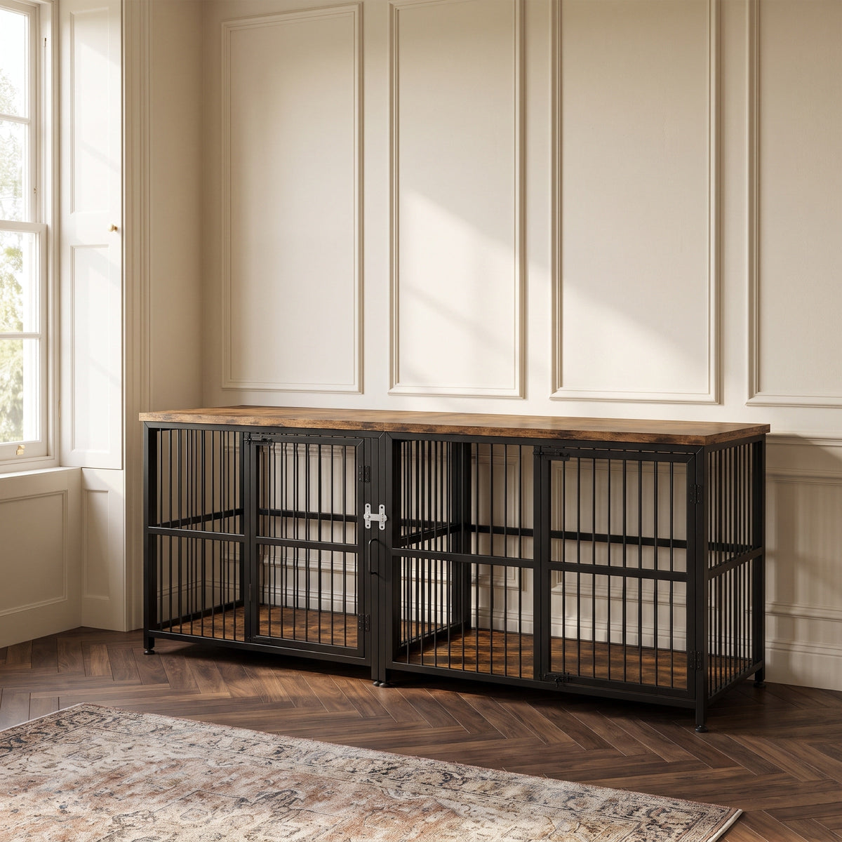 Beechwood Double Dog Crate Furniture, 87-Inch TV Console for Two Large Dogs — view 2