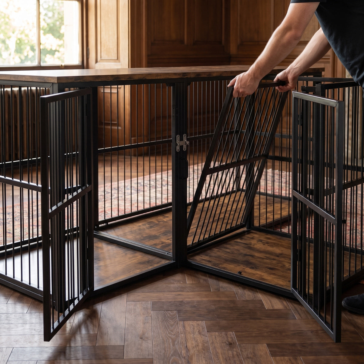 Beechwood Double Dog Crate Furniture, 87-Inch TV Console for Two Large Dogs — view 4