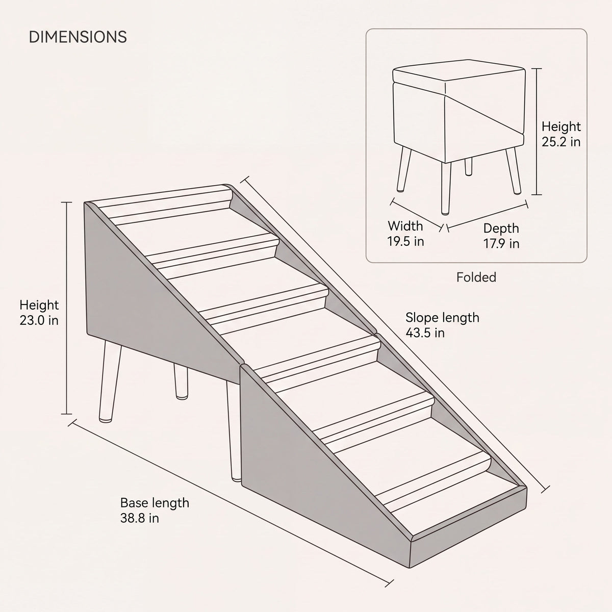 Brook Ottoman Dog Stairs for Large Dogs, 6 Steps, 23" Tall — view 4