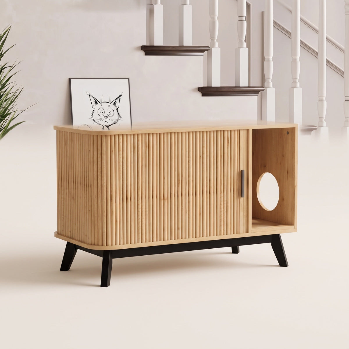 Burdock Litter Box Enclosure, 39" Wide Sideboard with Sliding Door — view 2