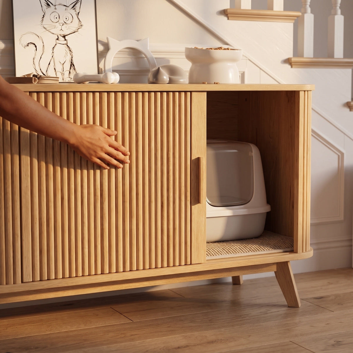 Burdock Litter Box Enclosure, 39" Wide Sideboard with Sliding Door — view 3