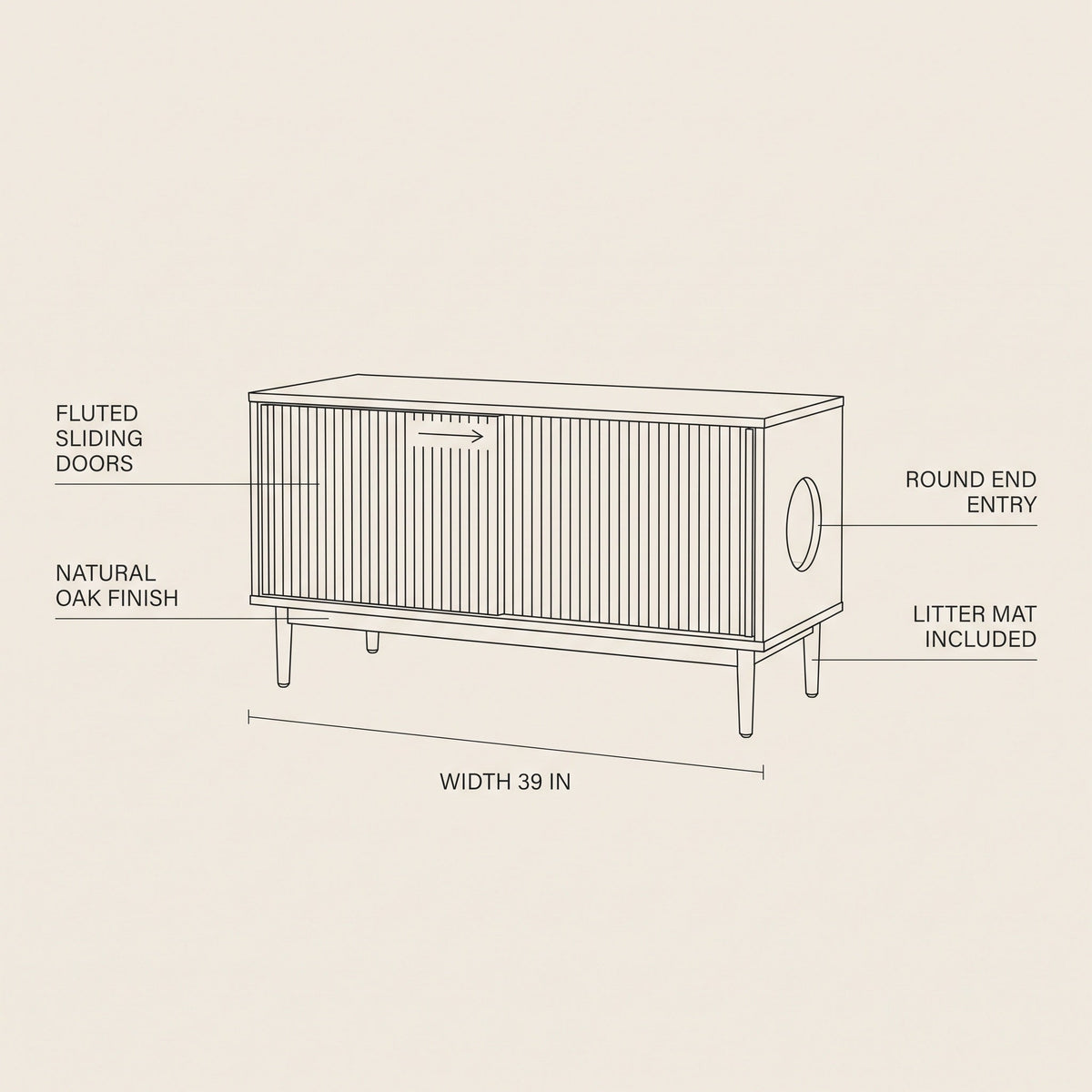 Burdock Litter Box Enclosure, 39" Wide Sideboard with Sliding Door — view 5