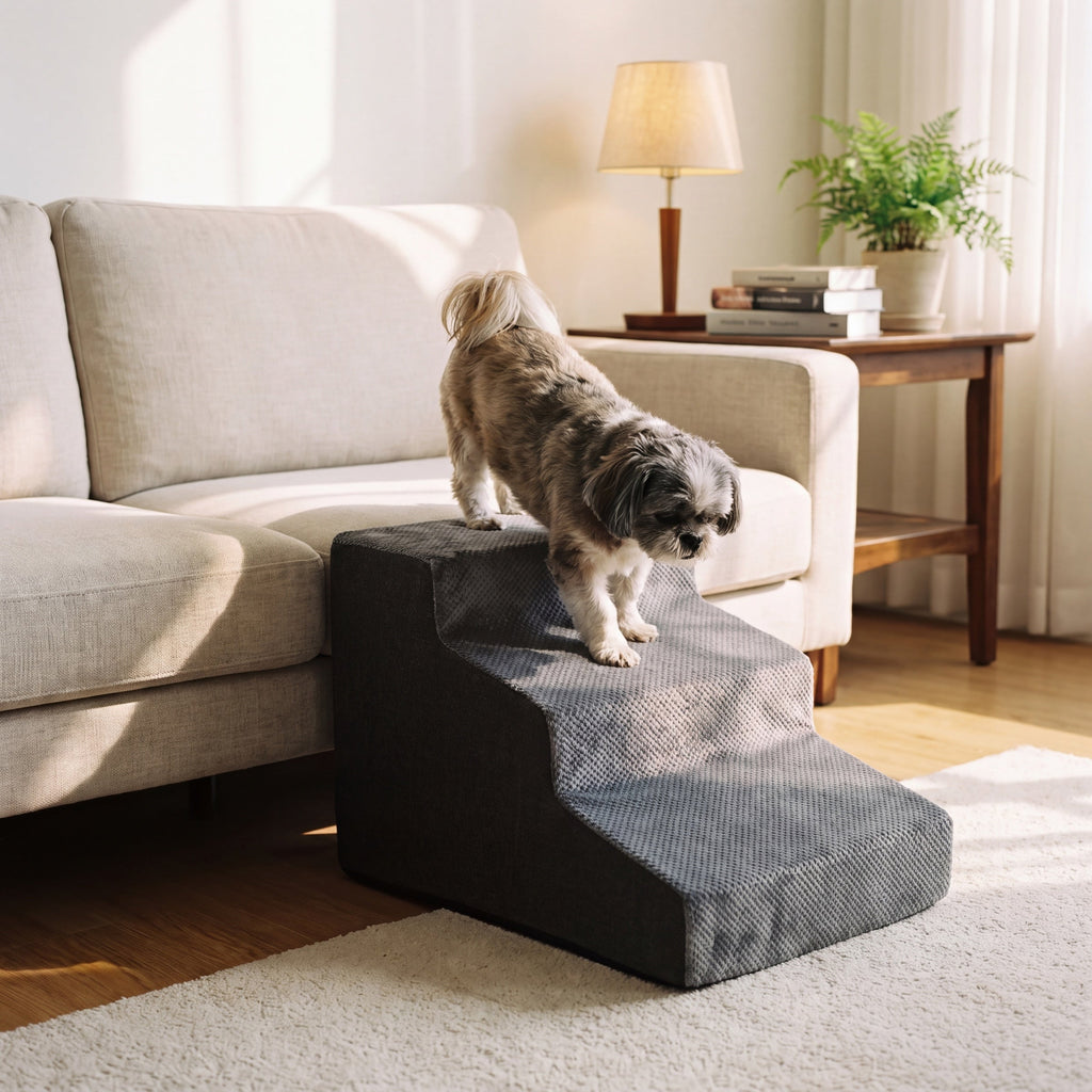 Clover Plush Foam Dog Stairs for Couch, 3 or 4 Steps up to 17.7" Tall