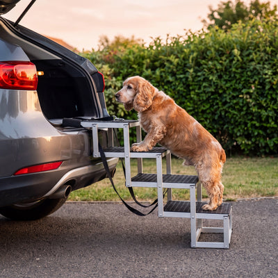 Crest Folding Aluminum Dog Stairs for Cars and SUVs, 4 Steps, 250 lb