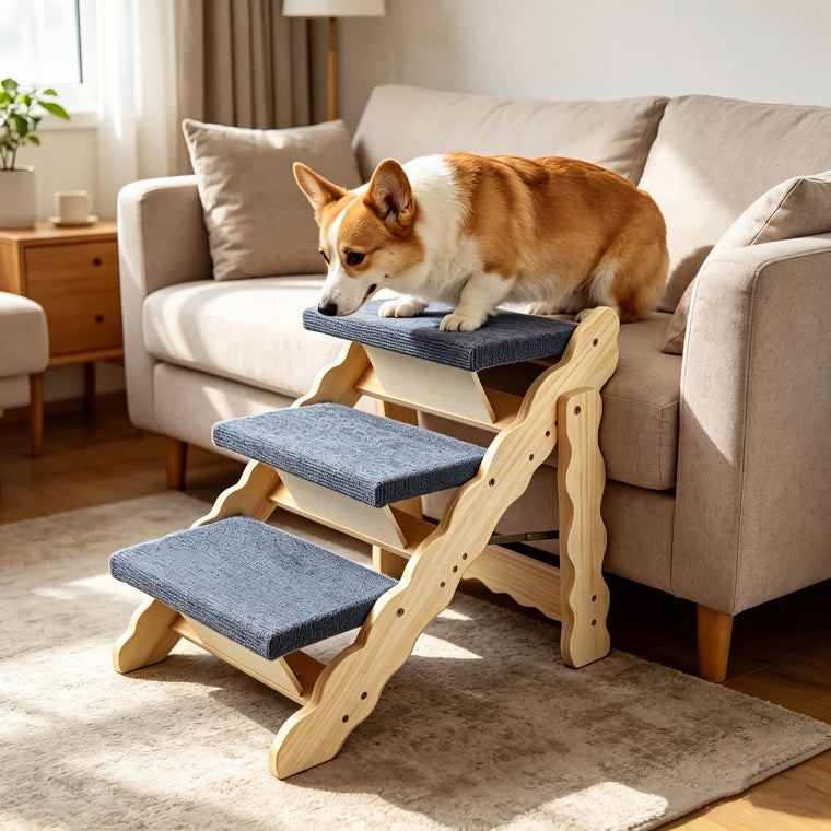 Elder 2-in-1 Wooden Dog Stairs for Couch and Bed, Folds Into a Ramp, 150 lb
