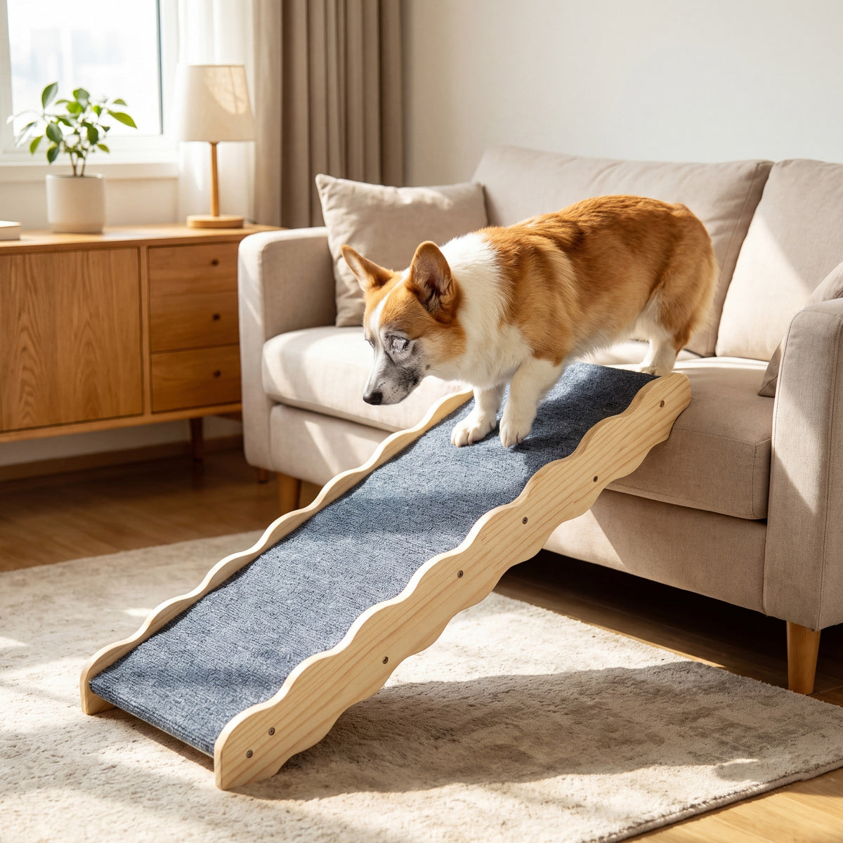 Elder 2-in-1 Wooden Dog Stairs for Couch and Bed, Folds Into a Ramp, 150 lb — view 2