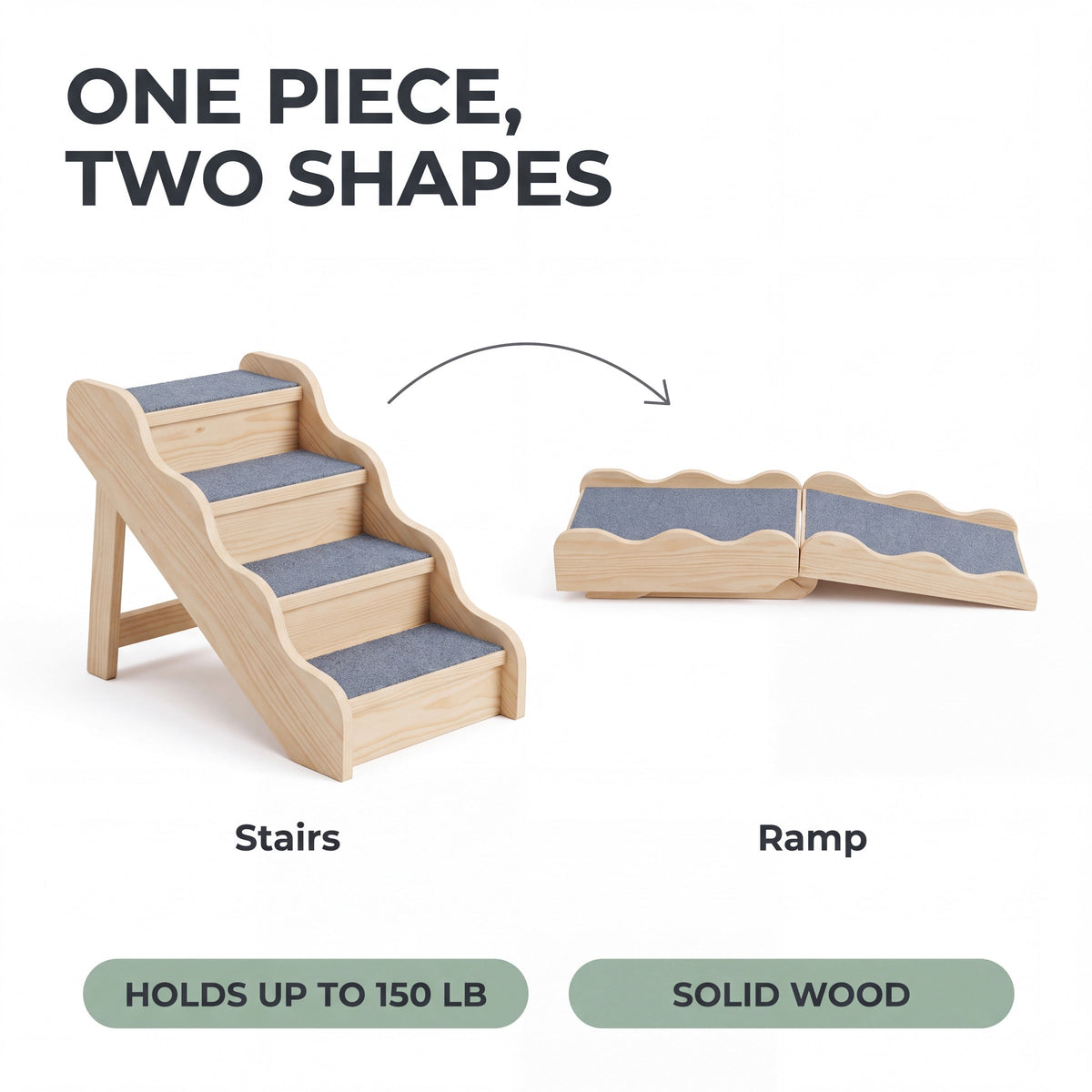 Elder 2-in-1 Wooden Dog Stairs for Couch and Bed, Folds Into a Ramp, 150 lb — view 4