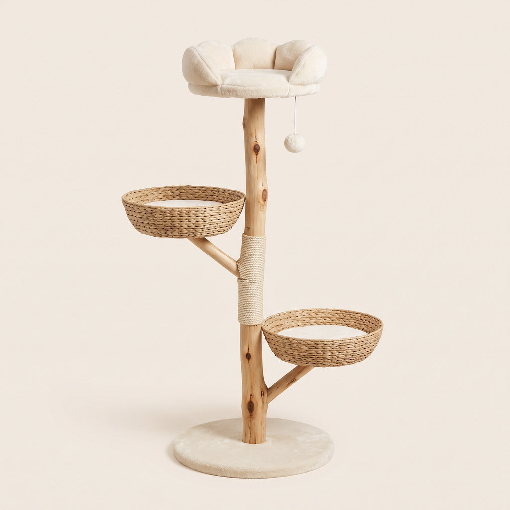 Elm Solid Wood Cat Tree, 43" Tall with Close-Set Levels for Older Cats — view 2