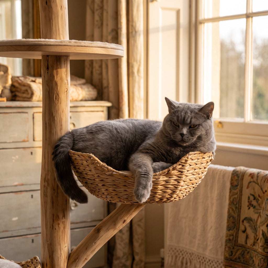 Elm Solid Wood Cat Tree, 43" Tall with Close-Set Levels for Older Cats — view 3