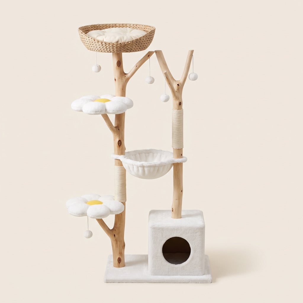 Hamper Modern Cat Tree with Wicker Basket Beds, Sisal Posts and Wood Frame — view 2