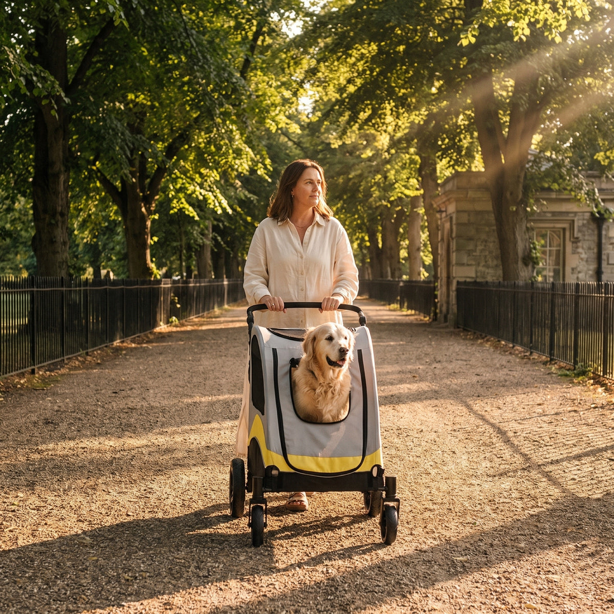 Henley Large Dog Stroller, Folds Flat, Walk-In Front, Base to 35"
