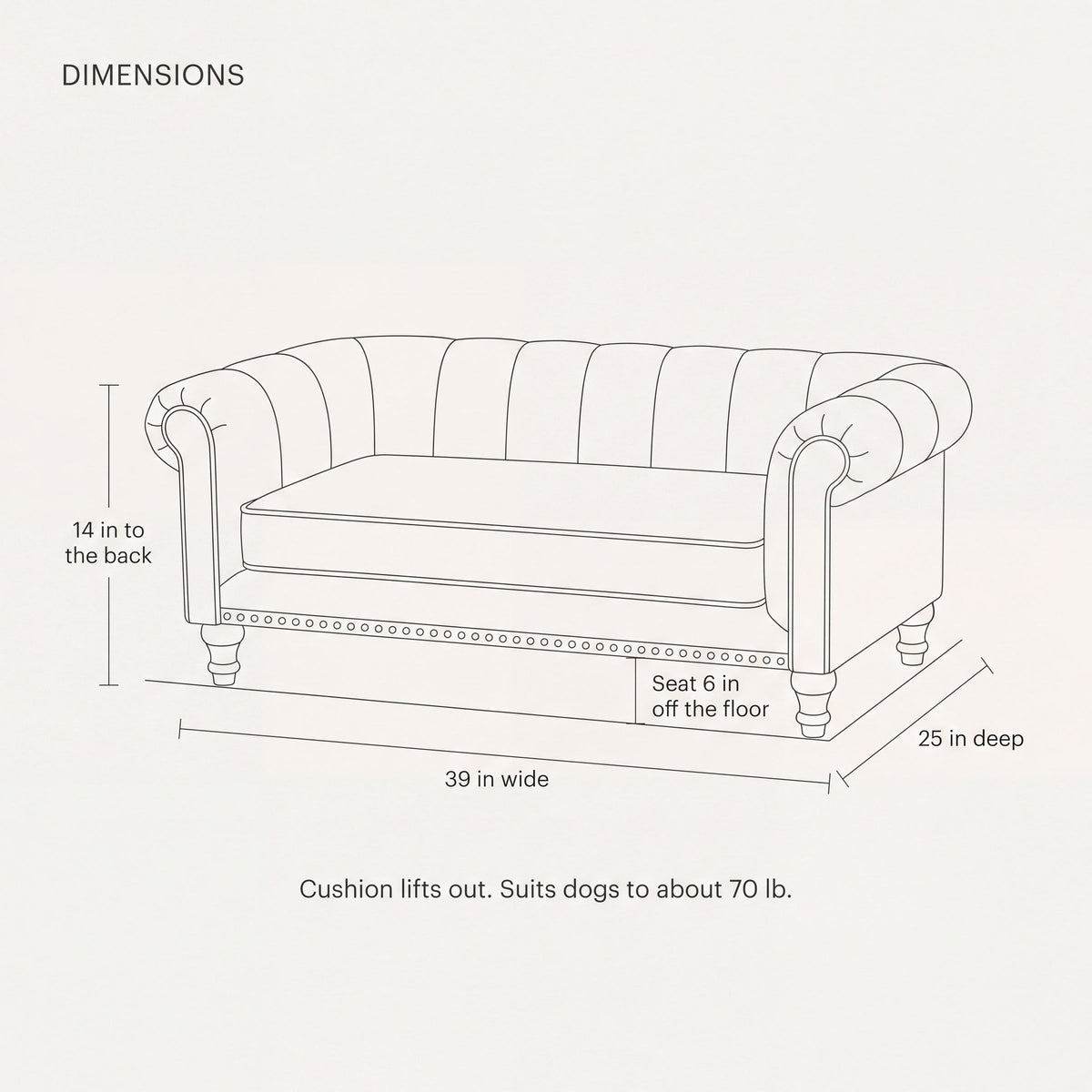 Holloway Dog Couch with Rolled Arms, 39" Wide for Dogs to 70 lb — view 4