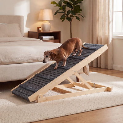 Hornbeam Adjustable Wooden Dog Ramp for Beds, 7 Heights up to 26.8 Inches