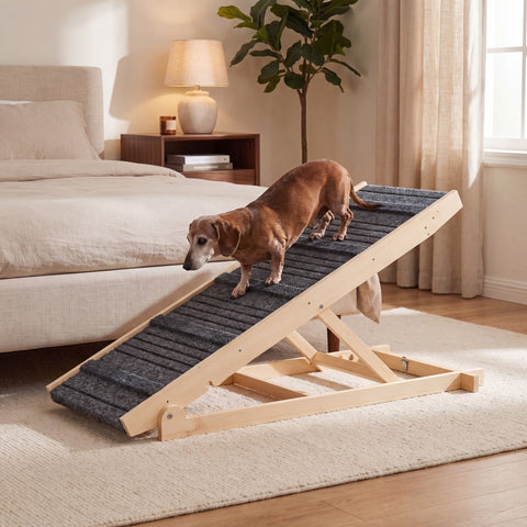 Hornbeam Adjustable Wooden Dog Ramp for Beds, 7 Heights up to 26.8 Inches