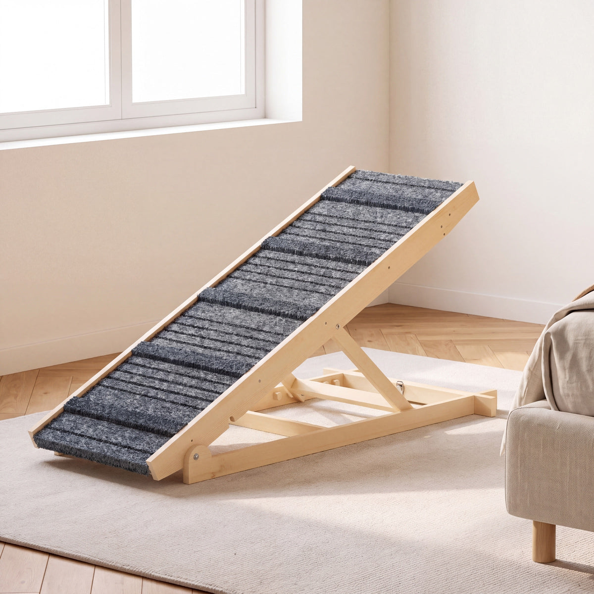 Hornbeam Adjustable Wooden Dog Ramp for Beds, 7 Heights up to 26.8 Inches — view 2