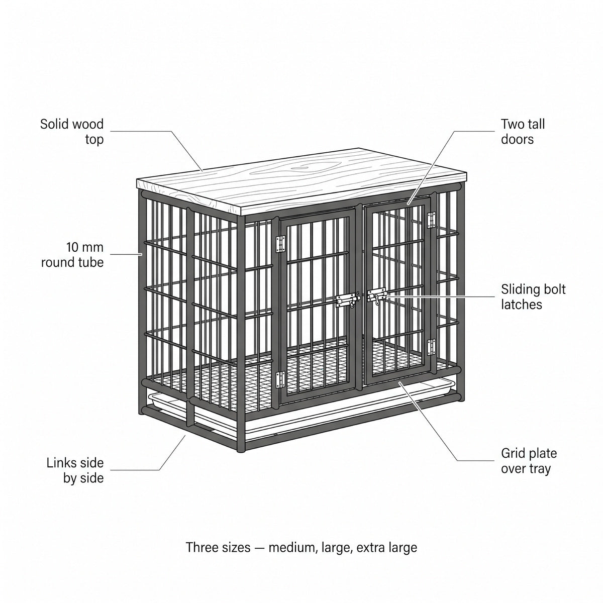Ironside Large Dog Crate Furniture, Heavy-Duty 10 mm Welded Steel — view 5