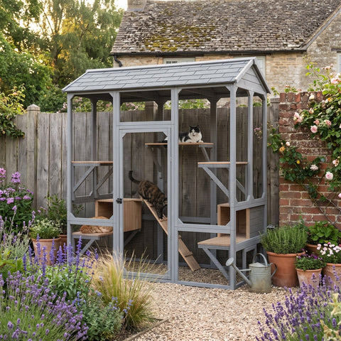 Lodge Walk-In Catio, 72" Tall with 7 Platforms and 2 Shelter Boxes
