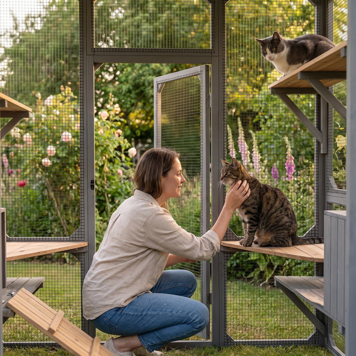 Lodge Walk-In Catio, 72" Tall with 7 Platforms and 2 Shelter Boxes — view 3