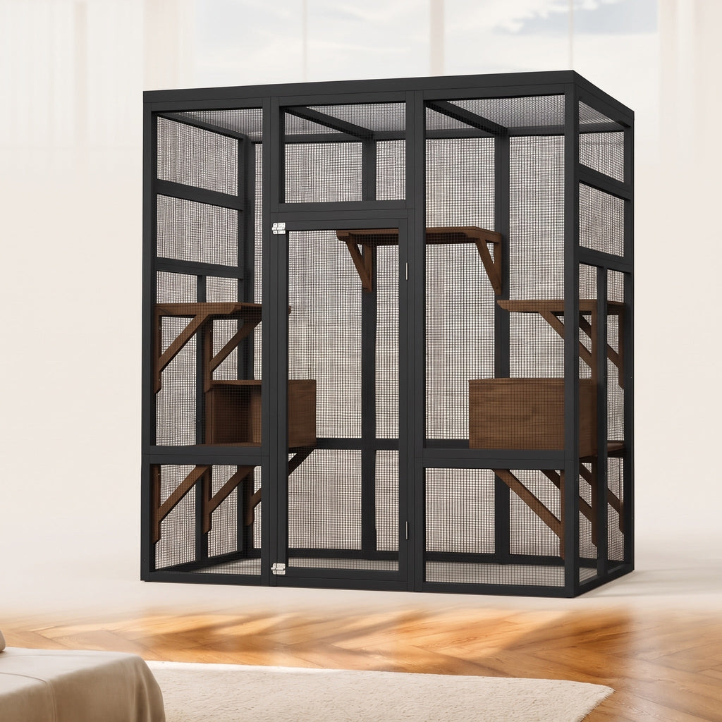 Pergola Wooden Catio with Waterproof Roof, 70" with 5 Platforms — view 2