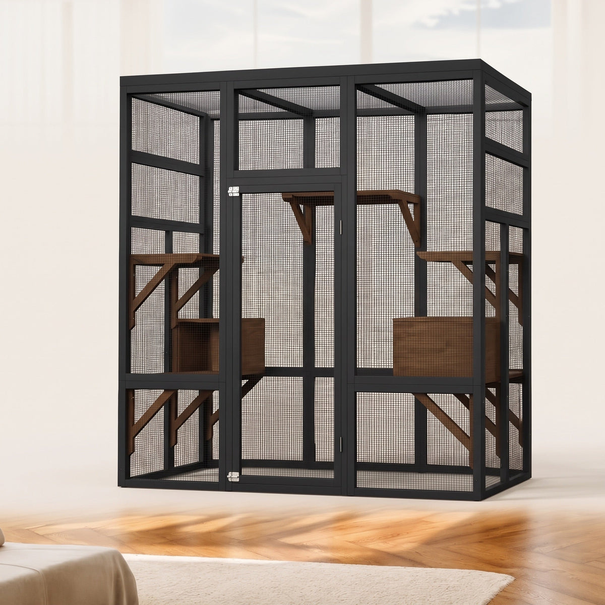 Pergola Wooden Catio with Waterproof Roof, 70" with 5 Platforms — view 2