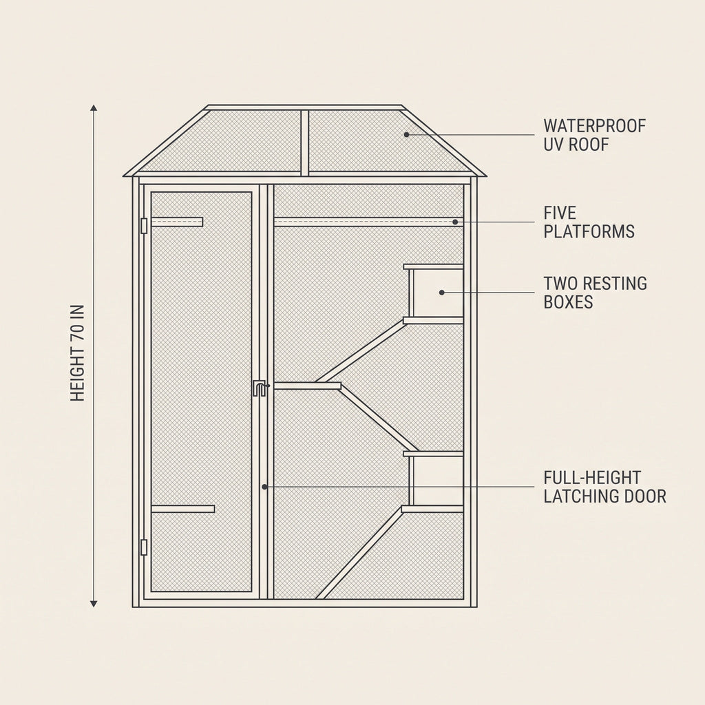 Pergola Wooden Catio with Waterproof Roof, 70" with 5 Platforms — view 5