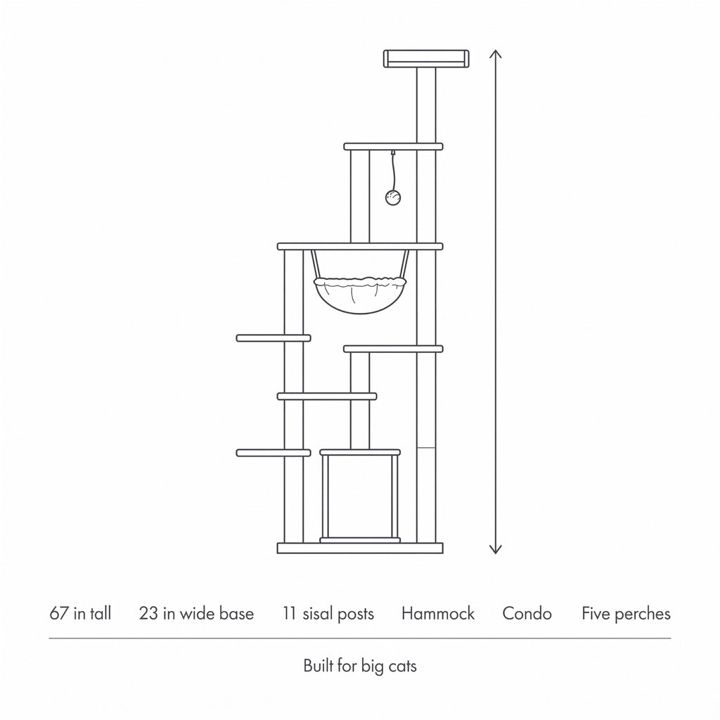 Redwood Large Cat Tree for Big Cats, 67" Tall with 11 Sisal Posts — view 5
