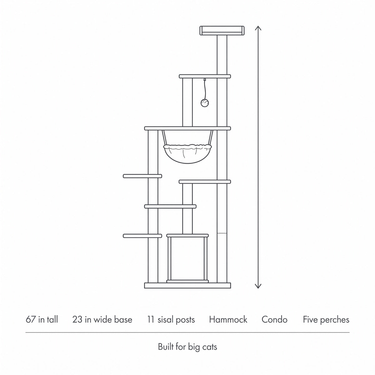 Redwood Large Cat Tree for Big Cats, 67" Tall with 11 Sisal Posts — view 5