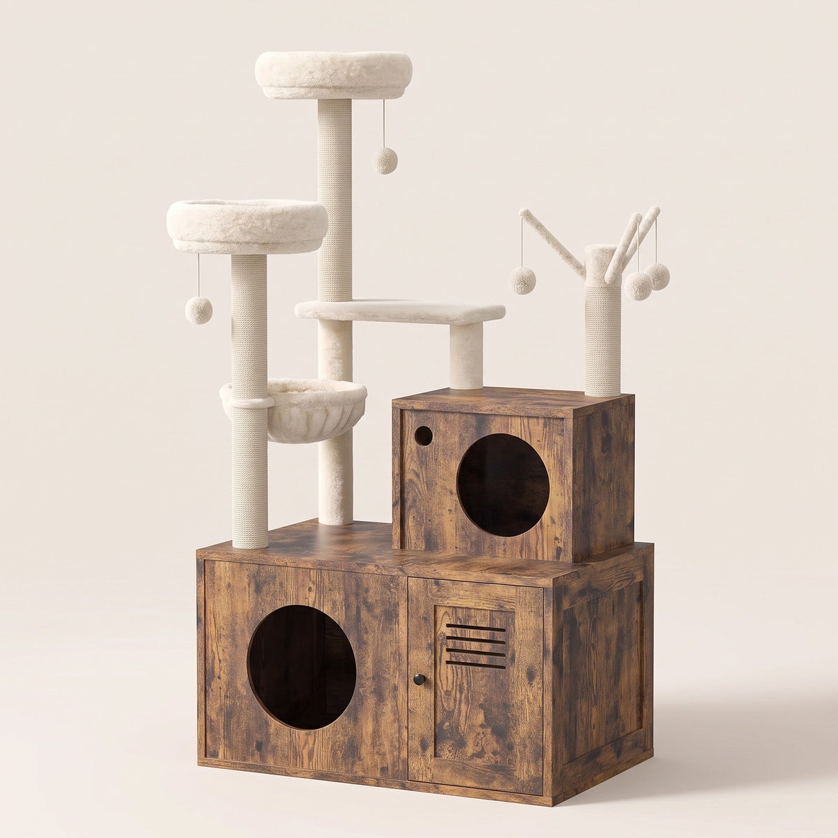 Refuge Cat Tree with Litter Box Enclosure, 55" Tall 2-in-1 Tower — view 2