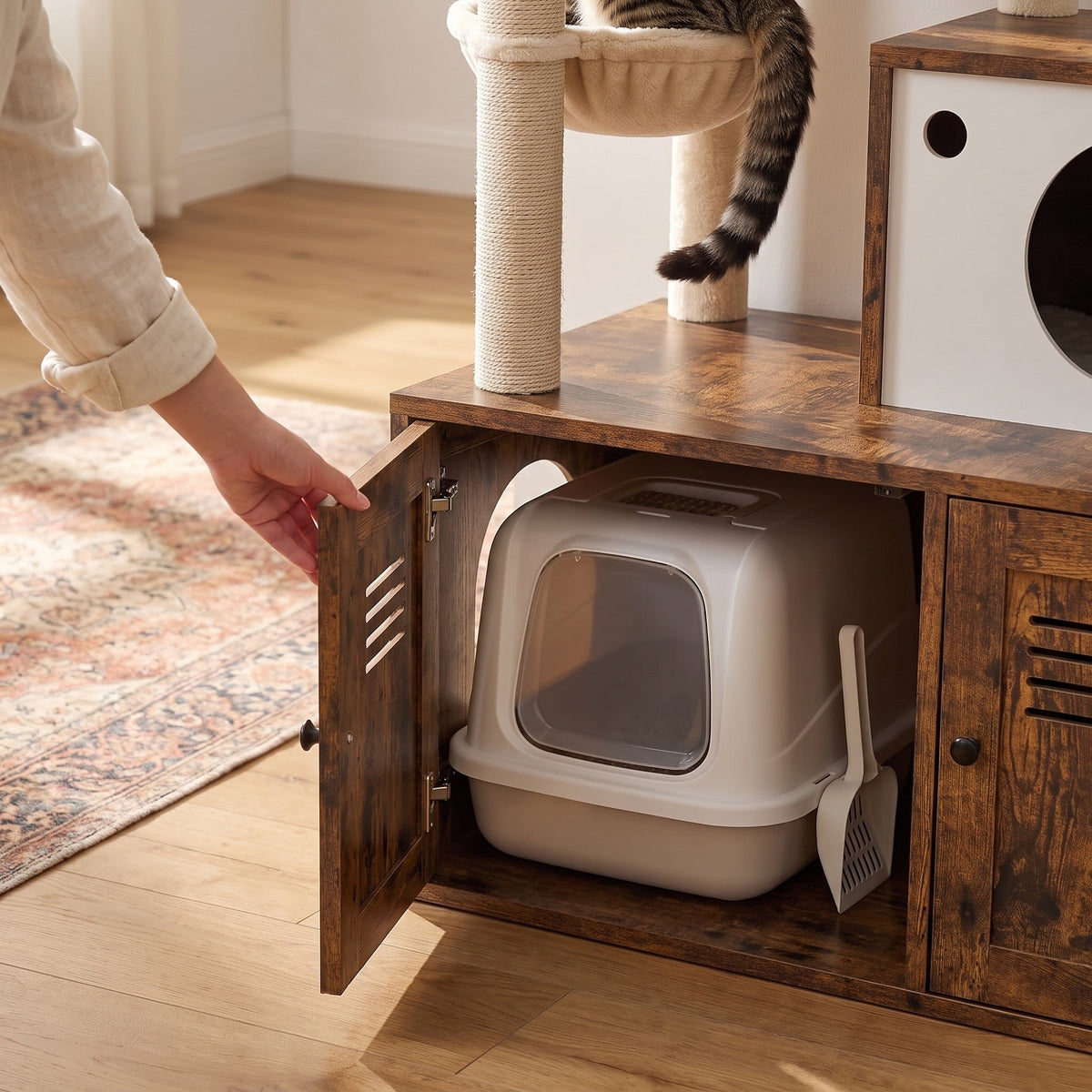 Refuge Cat Tree with Litter Box Enclosure, 55" Tall 2-in-1 Tower — view 3