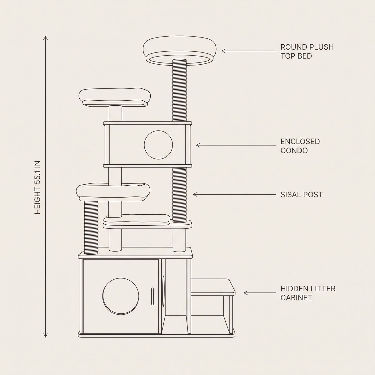 Refuge Cat Tree with Litter Box Enclosure, 55" Tall 2-in-1 Tower — view 5
